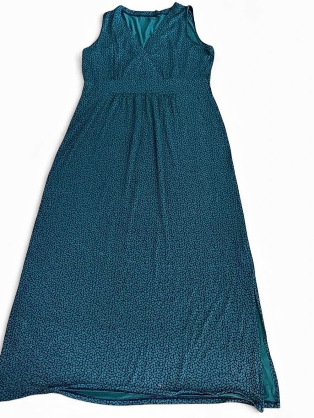 L.L.Bean teal snake print v-neck maxi dress Sz L